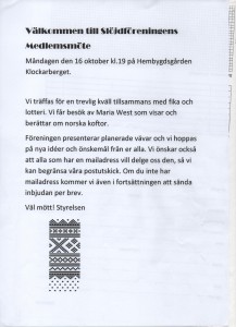 Medlemsmöte höst 2017 slöjdfören.